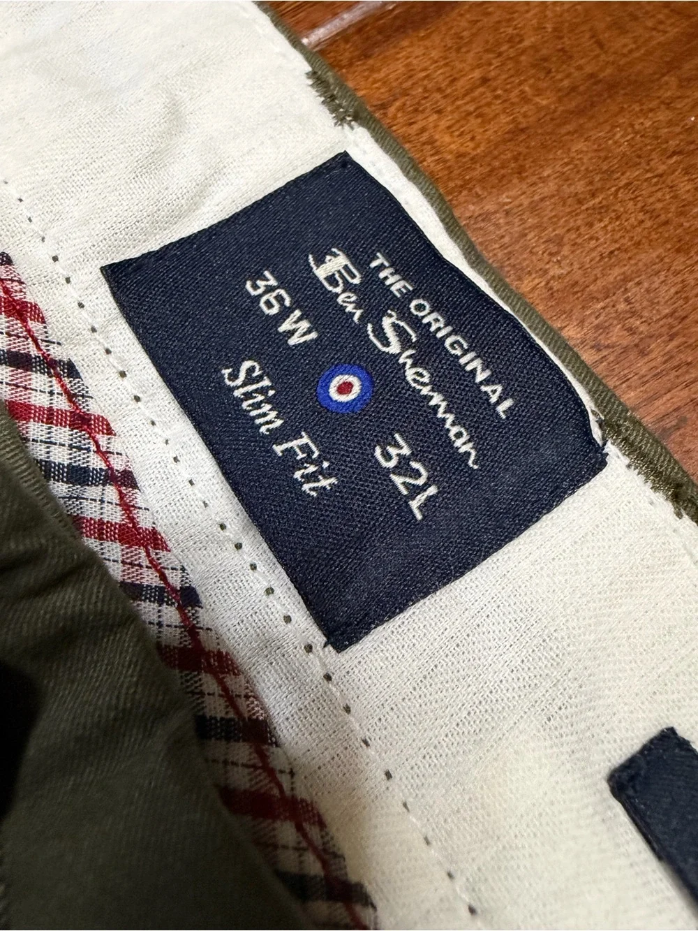 Ben Sherman Olive Green Stretch Chino Pants Men 36x32 Slim Fit